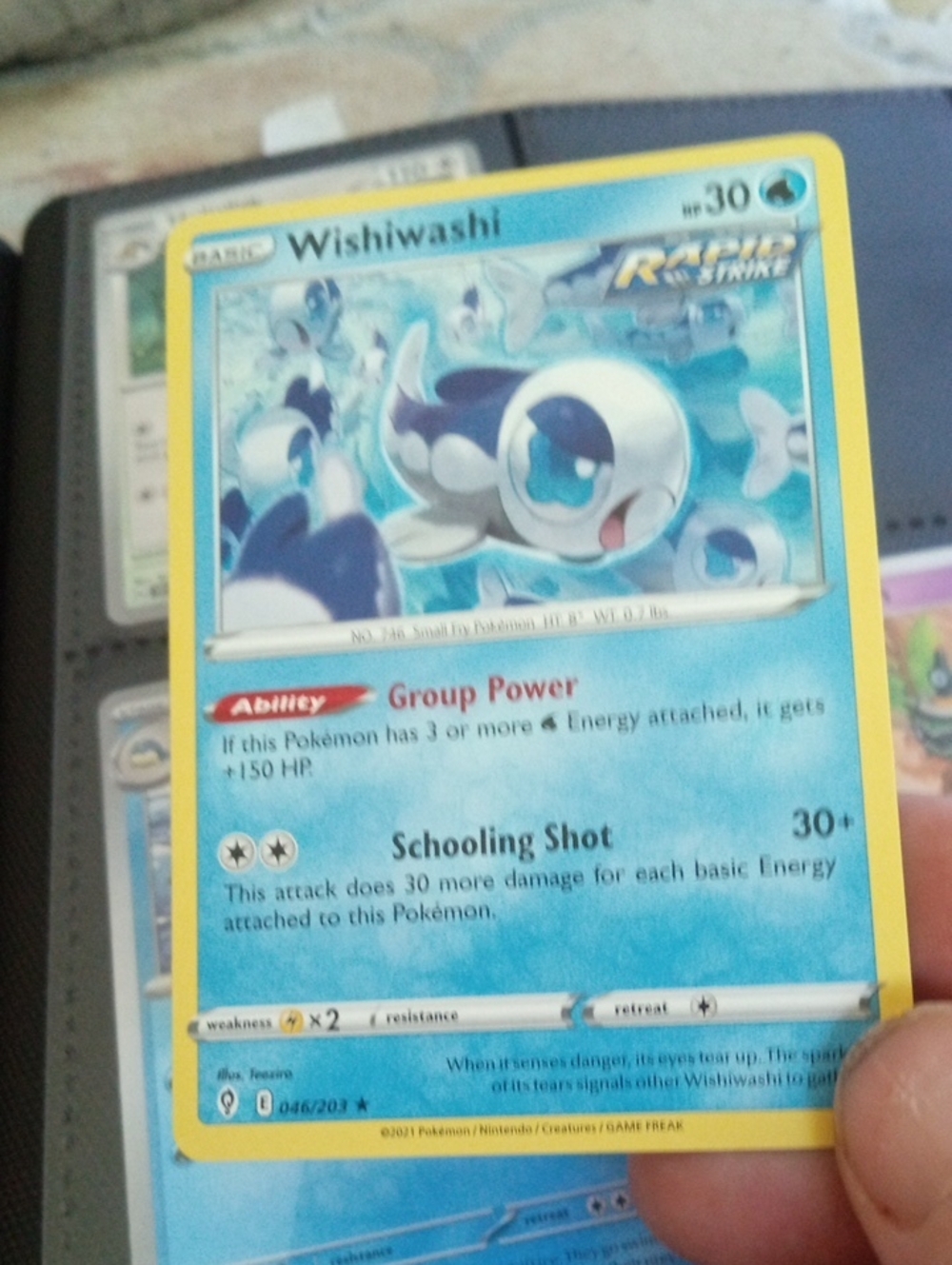 Pokemon Wishiwashi Water Card - Blue and Yellow Border